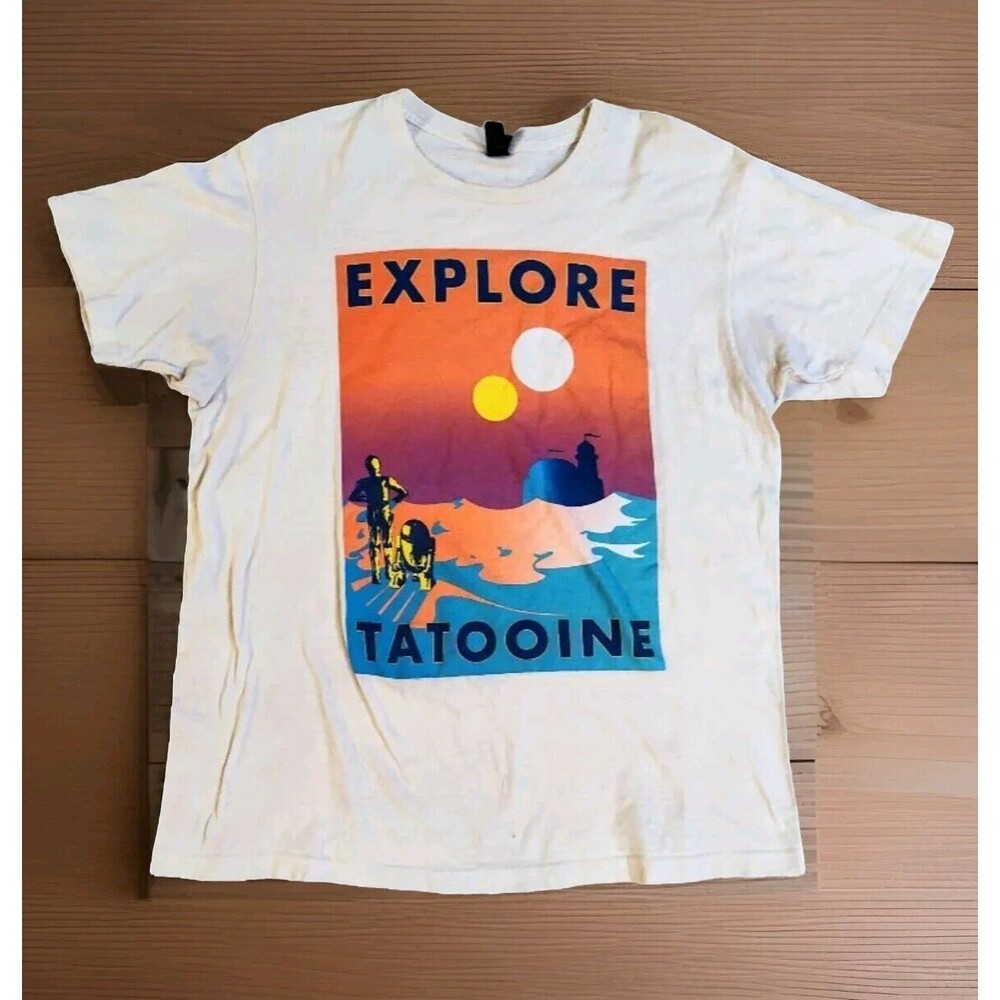 Tultex Mens Large Explore Tatooine Disney's Star Wars T Shirt Cream Colored
